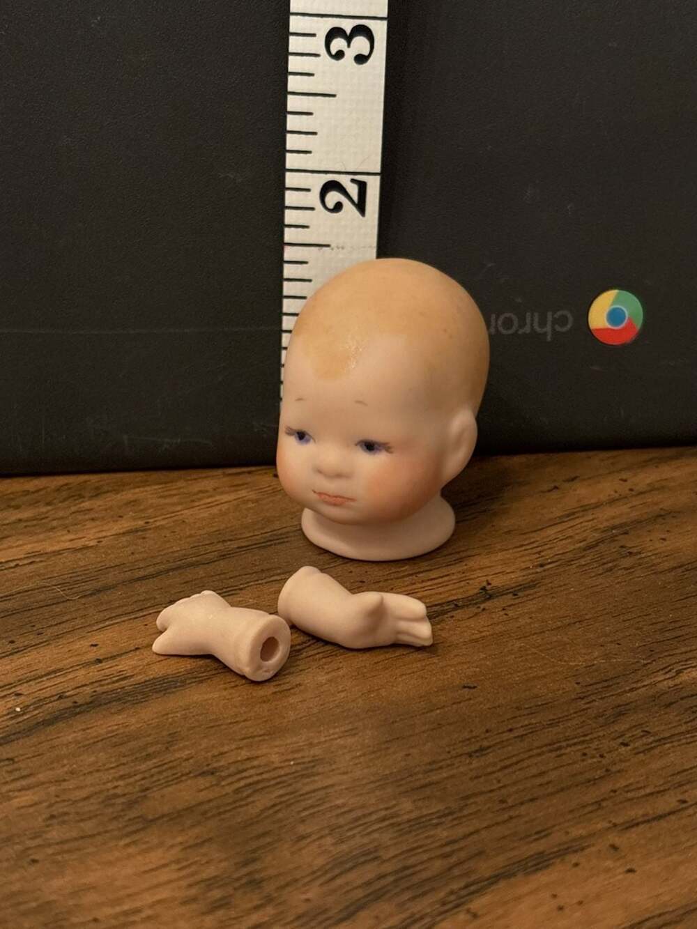 Bisque Porcelain Doll Head And Hands Miniature Craft Reproduction